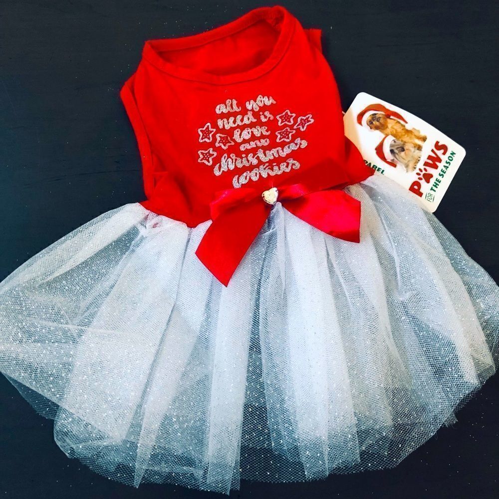 Christmas Cookies Mesh Skirt Holiday Dog Pet Dress XS